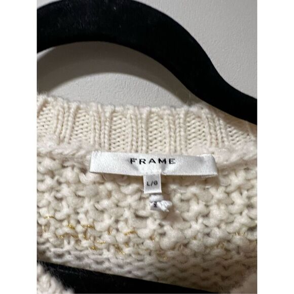 Frame Cream & Gold Striped Textured Wool Knit Sweater Size Large NWOT - Picture 8 of 11